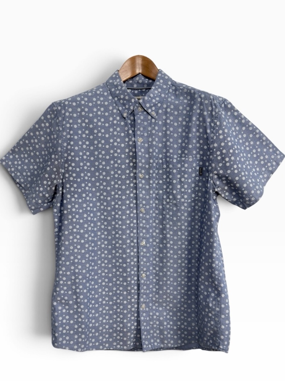 Hurley One and Only Lido Mens Large Blue Floral Short Sleeve Button Down Shirt